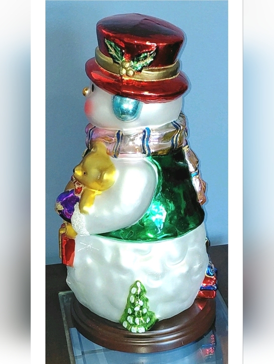 2004 Thomas Pacconi Classics Christmas Glass Snowman Wood Base HandBlown/Painted - Picture 4 of 9